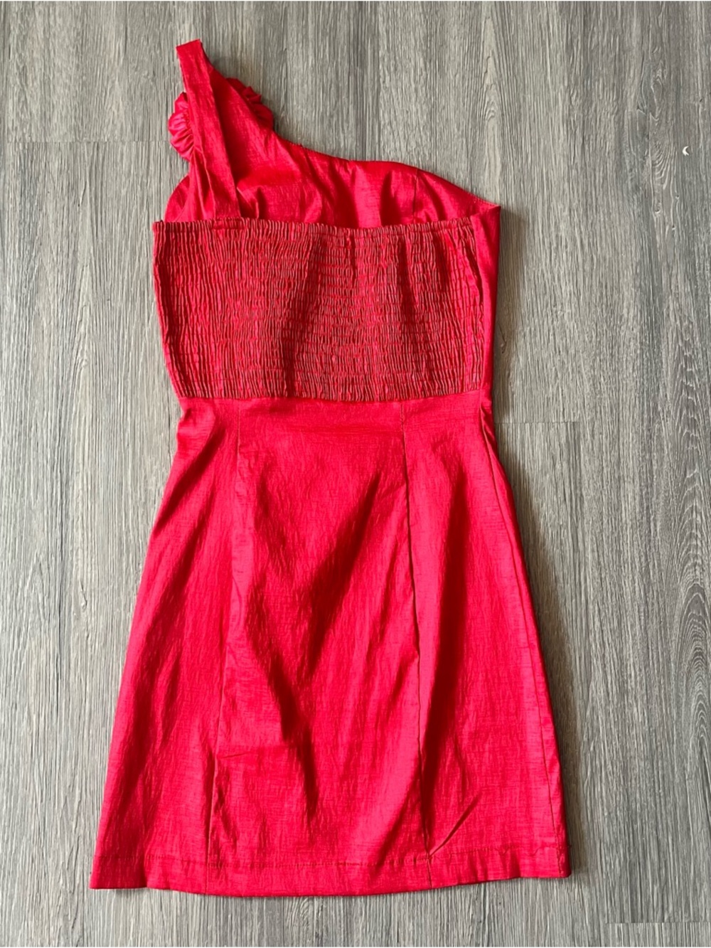 Red One-Shoulder Floral Ruffle Mini Dress - Picture 5 of 6